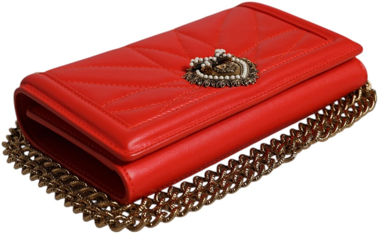 Dolce & Gabbana Red Quilted Devotion Crossbody Chain Phone Cover Bag Rood