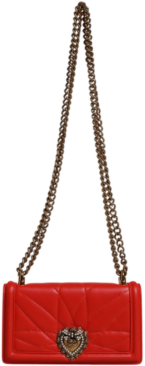 Dolce & Gabbana Red Quilted Devotion Crossbody Chain Phone Cover Bag Rood