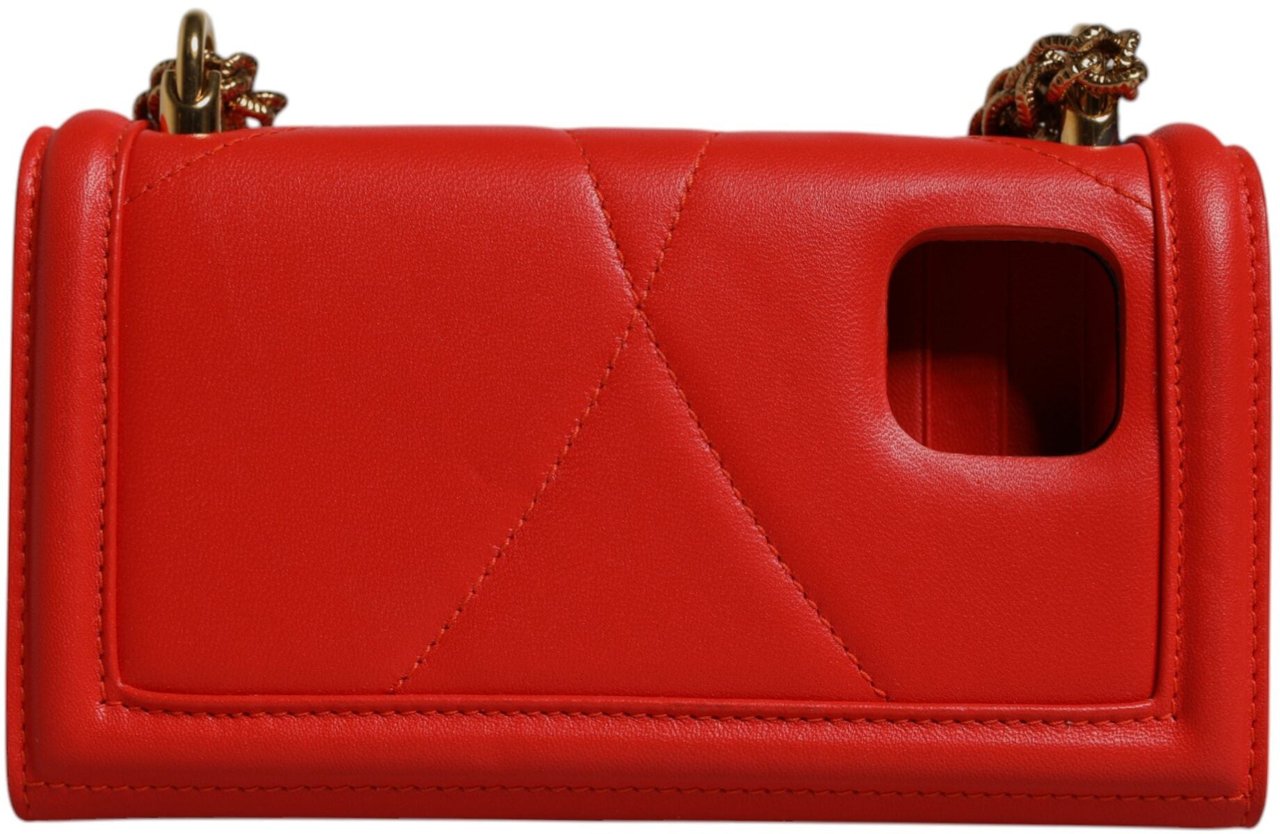 Dolce & Gabbana Red Quilted Devotion Crossbody Chain Phone Cover Bag Rood
