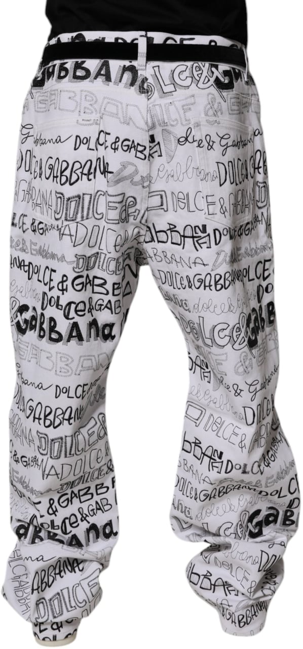 Dolce & Gabbana White Logo Print Straight Men Denim Jeans Wit