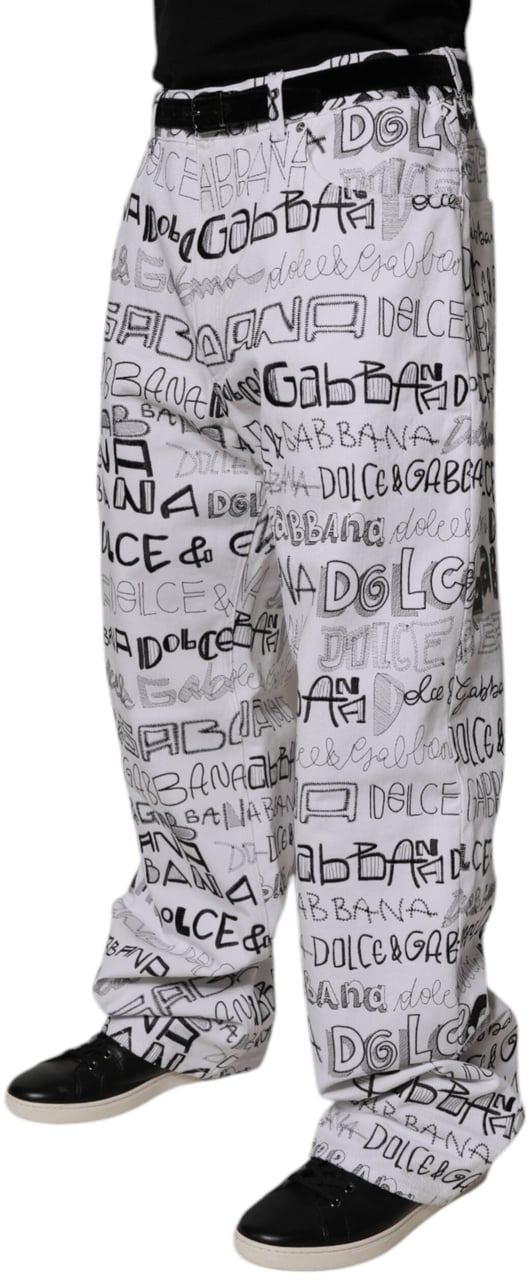 Dolce & Gabbana White Logo Print Straight Men Denim Jeans Wit