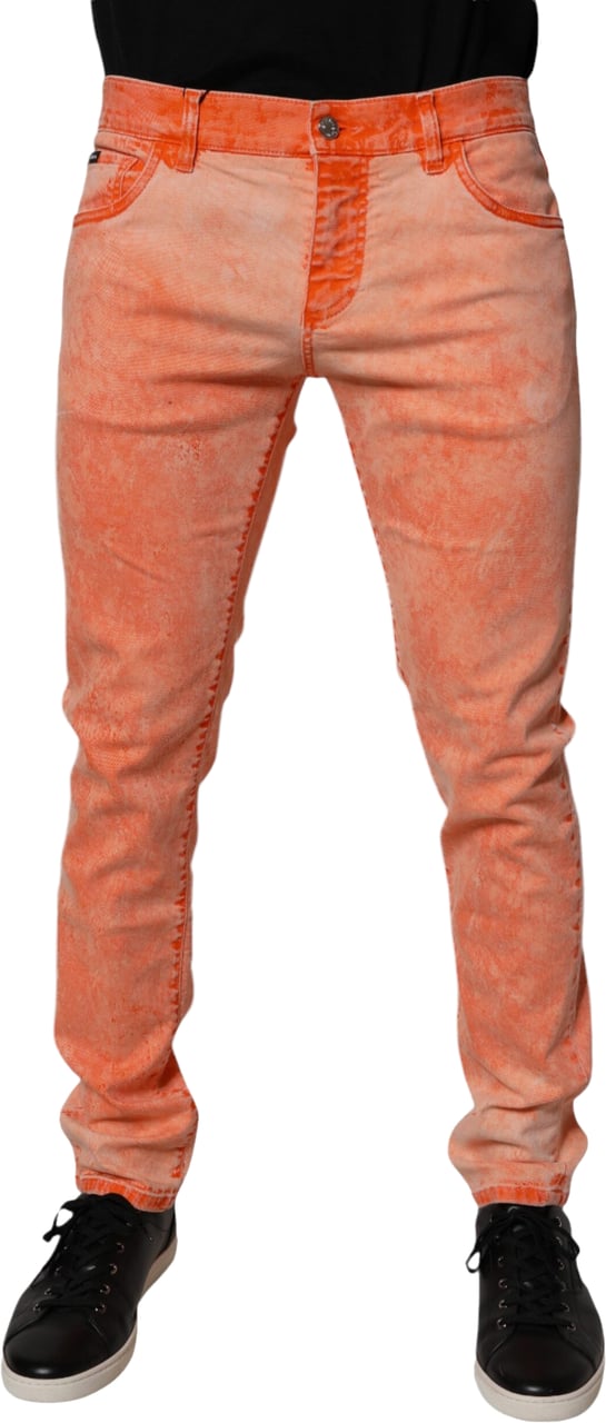 Dolce & Gabbana Orange Tie Dye Cotton Skinny Men Denim Jeans Oranje