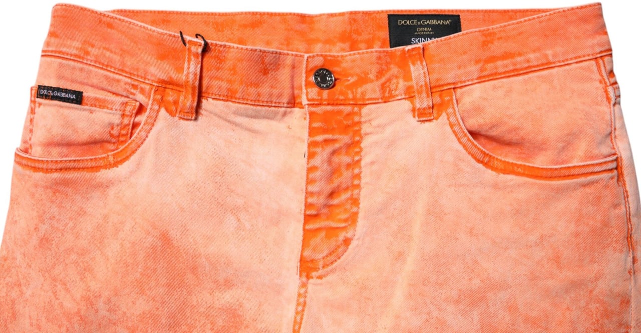 Dolce & Gabbana Orange Tie Dye Cotton Skinny Men Denim Jeans Oranje