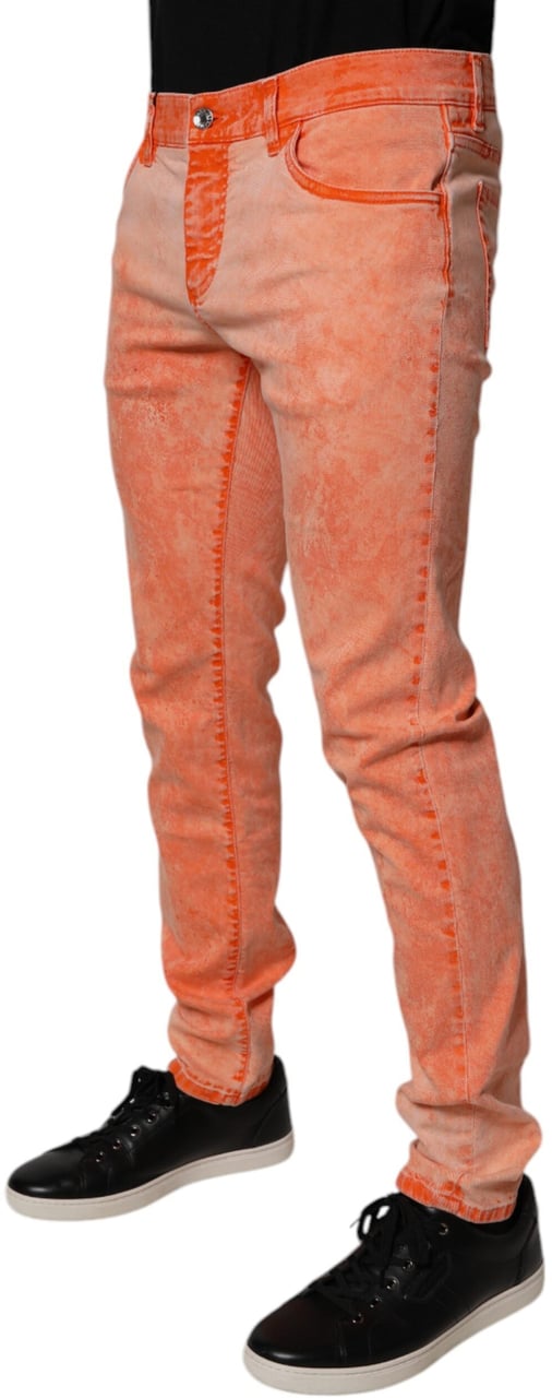 Dolce & Gabbana Orange Tie Dye Cotton Skinny Men Denim Jeans Oranje