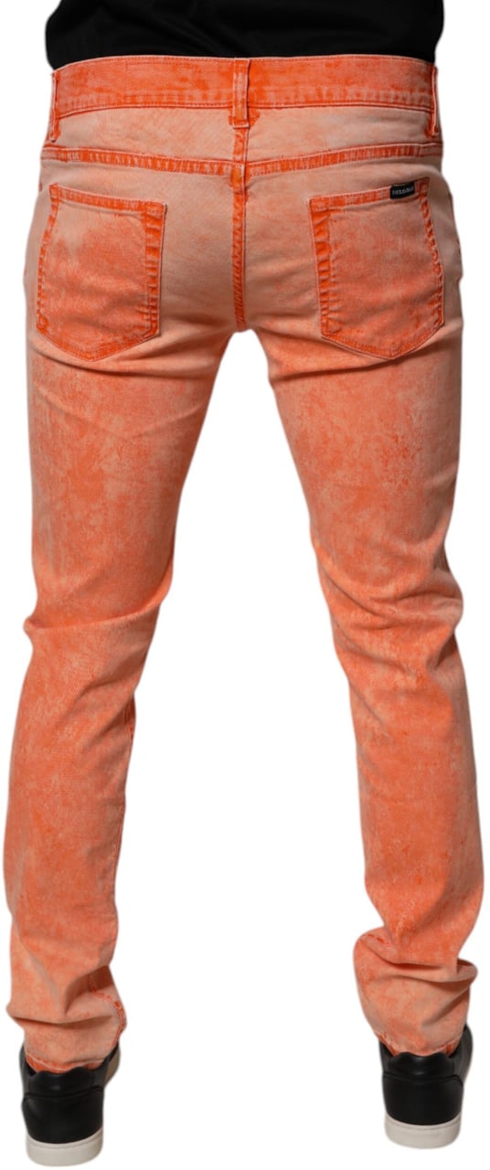 Dolce & Gabbana Orange Tie Dye Cotton Skinny Men Denim Jeans Oranje