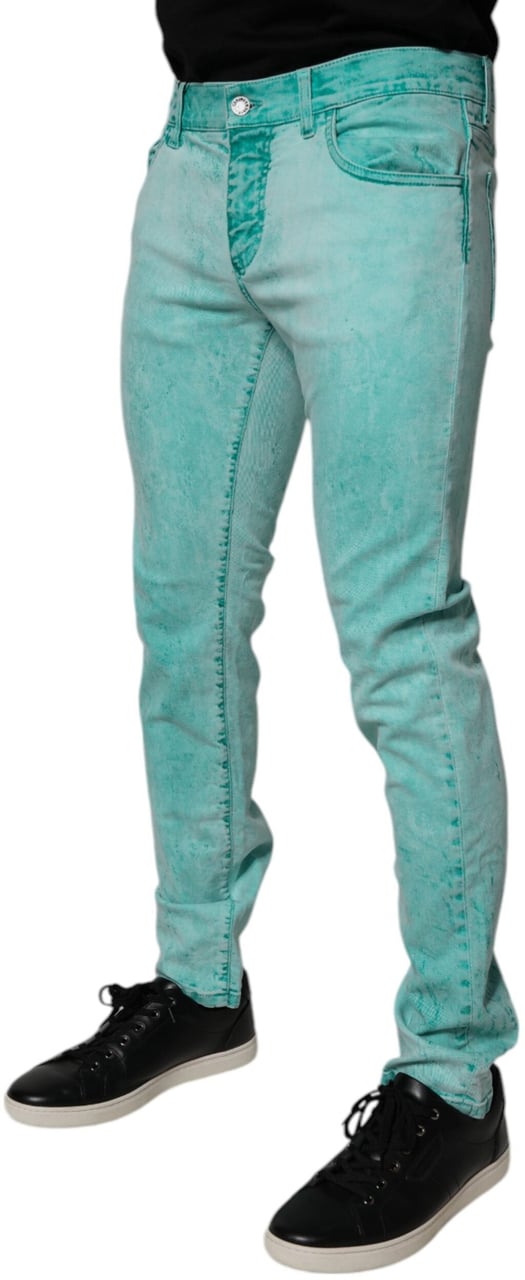 Dolce & Gabbana Green Tie Dye Cotton Skinny Men Denim Jeans Groen