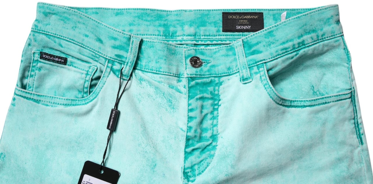 Dolce & Gabbana Green Tie Dye Cotton Skinny Men Denim Jeans Groen
