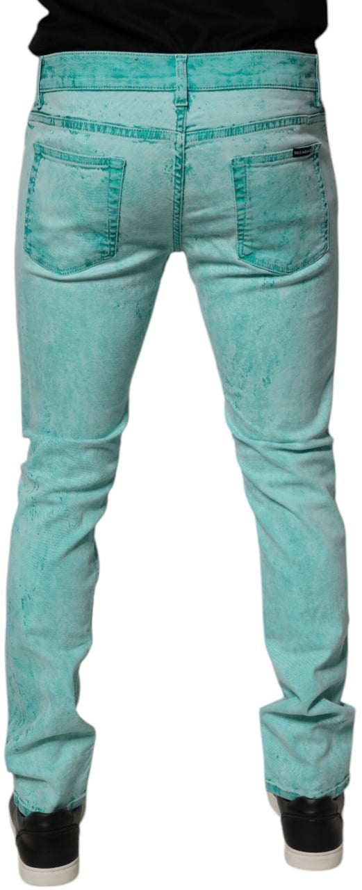 Dolce & Gabbana Green Tie Dye Cotton Skinny Men Denim Jeans Groen