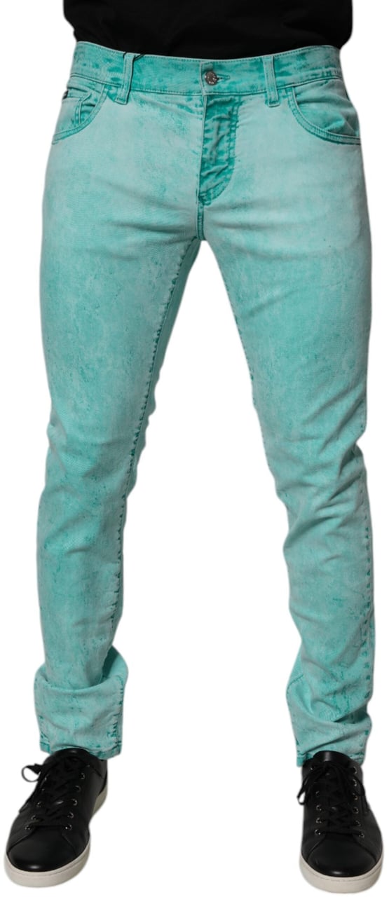 Dolce & Gabbana Green Tie Dye Cotton Skinny Men Denim Jeans Groen