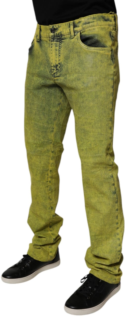Dolce & Gabbana Yellow Cotton Stretch Skinny Men Denim Jeans Rood