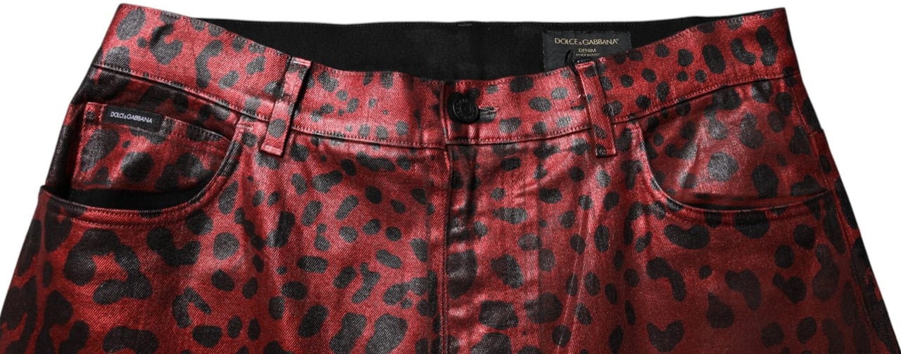 Dolce & Gabbana Red Leopard Cotton Straight Men Denim Jeans Blauw