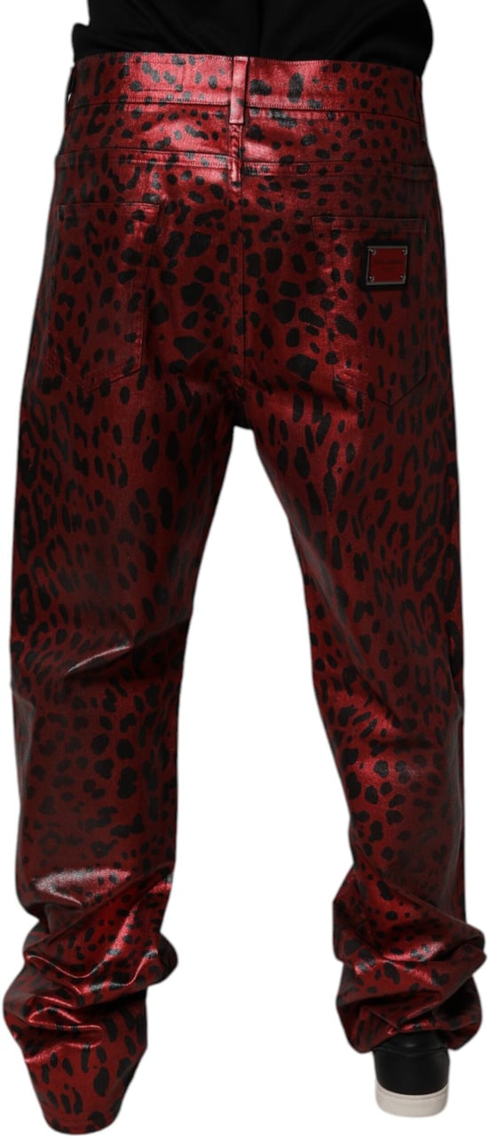 Dolce & Gabbana Red Leopard Cotton Straight Men Denim Jeans Blauw