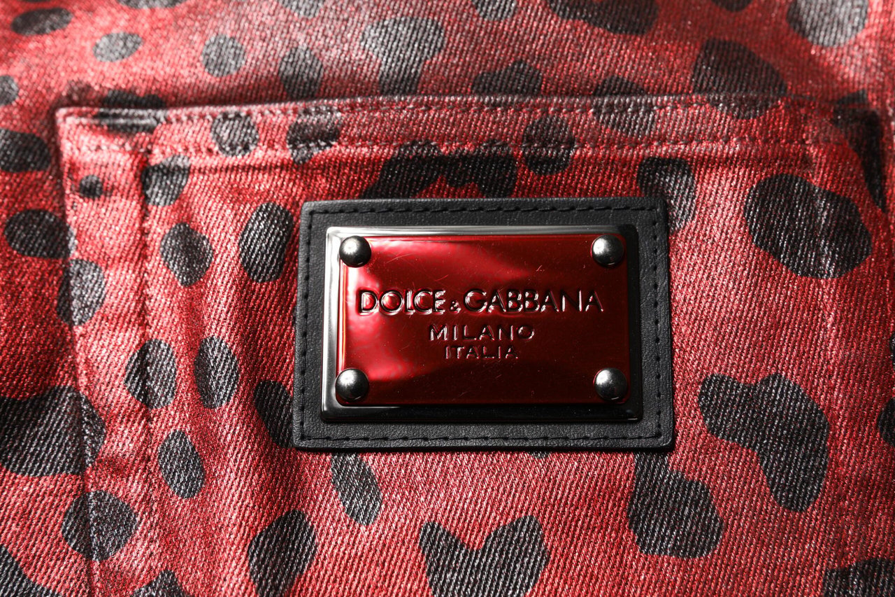 Dolce & Gabbana Red Leopard Cotton Straight Men Denim Jeans Blauw