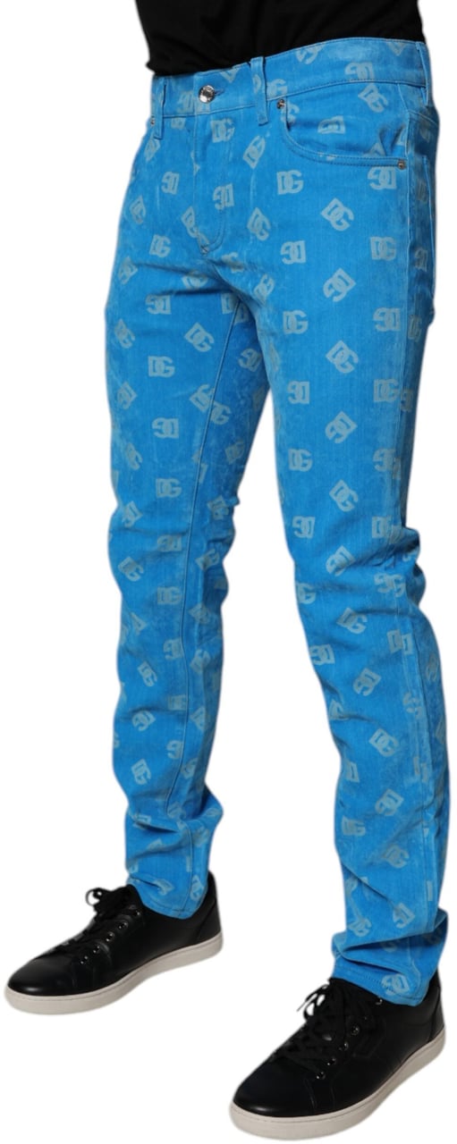 Dolce & Gabbana Blue Logo Monogram Cotton Skinny Denim Jeans Divers