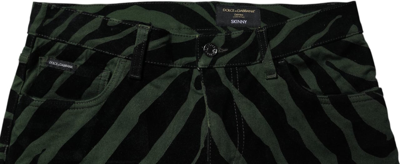 Dolce & Gabbana Black Green Stripes Cotton Skinny Denim Jeans Rood