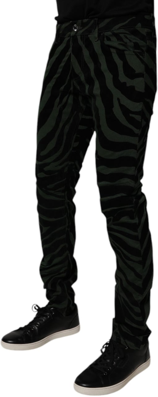 Dolce & Gabbana Black Green Stripes Cotton Skinny Denim Jeans Rood