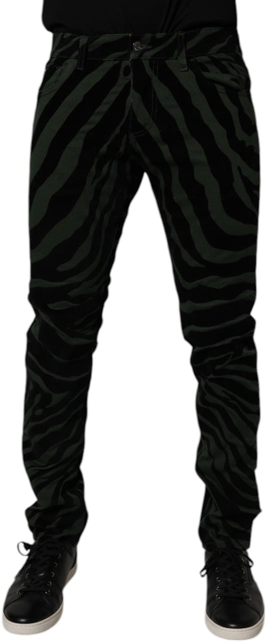 Dolce & Gabbana Black Green Stripes Cotton Skinny Denim Jeans Rood