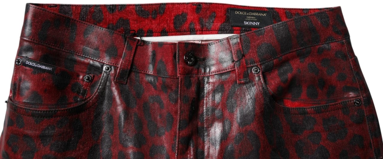 Dolce & Gabbana Red Leopard Cotton Skinny Men Denim Jeans Divers