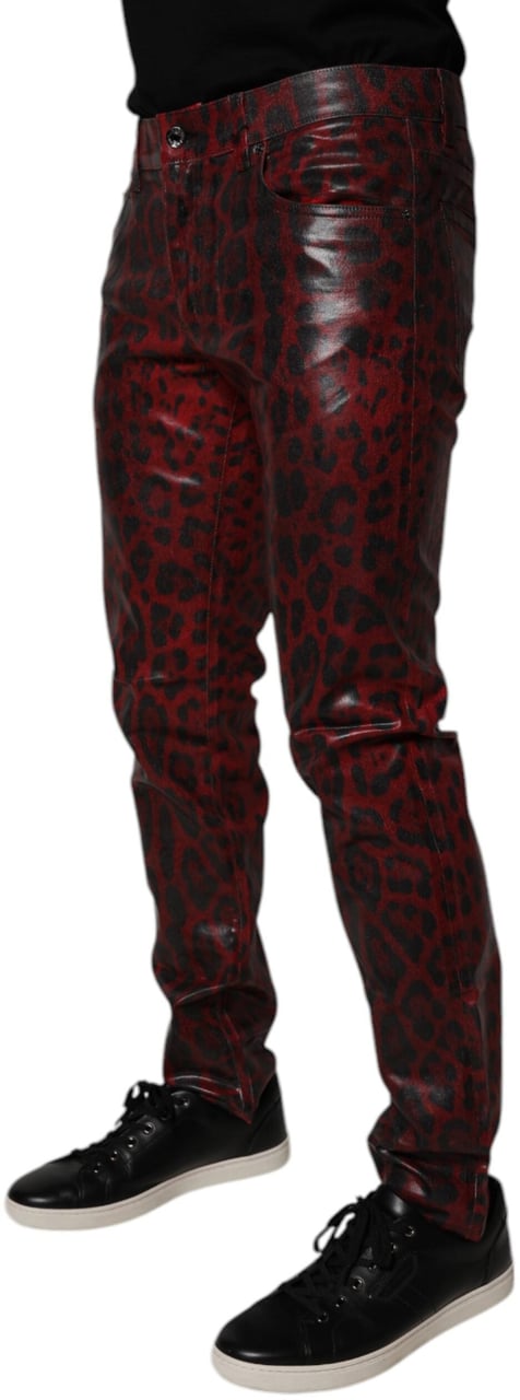 Dolce & Gabbana Red Leopard Cotton Skinny Men Denim Jeans Divers