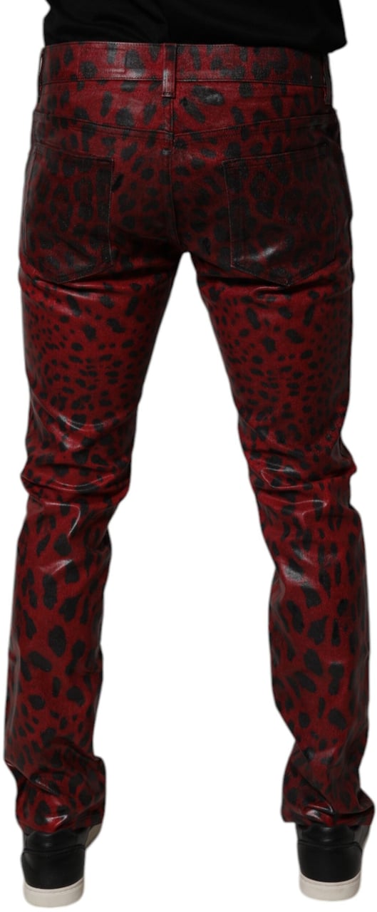 Dolce & Gabbana Red Leopard Cotton Skinny Men Denim Jeans Divers