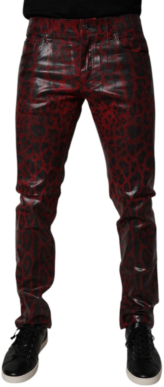 Dolce & Gabbana Red Leopard Cotton Skinny Men Denim Jeans Divers