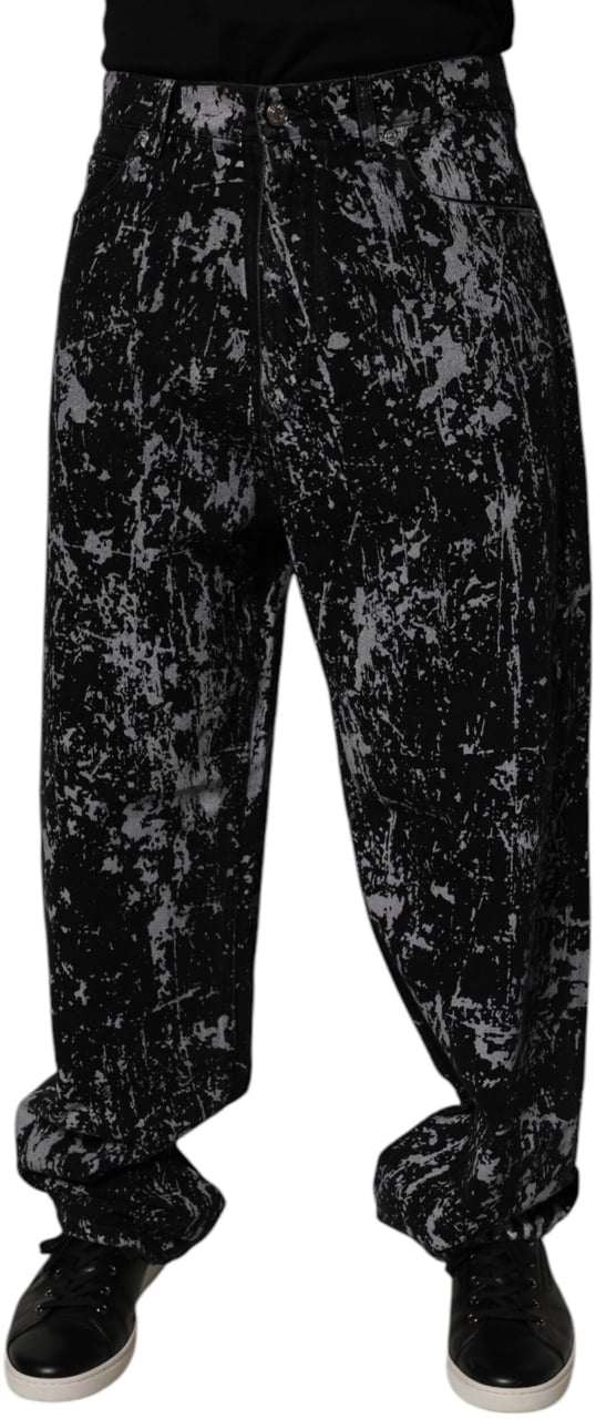 Dolce & Gabbana Black Tie Dye Cotton Straight Men Denim Jeans Lichtblauw