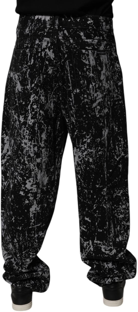 Dolce & Gabbana Black Tie Dye Cotton Straight Men Denim Jeans Lichtblauw