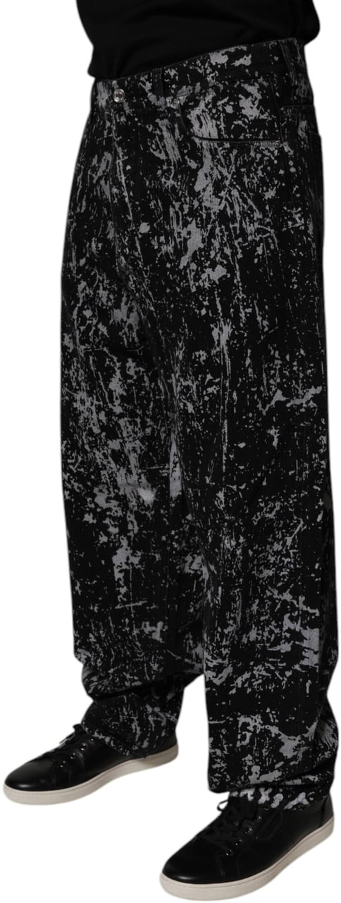 Dolce & Gabbana Black Tie Dye Cotton Straight Men Denim Jeans Lichtblauw