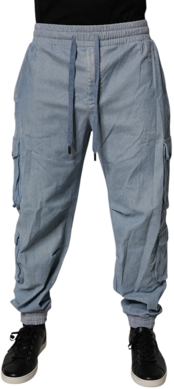 Dolce & Gabbana Light Blue Cotton Jogger Cargo Men Denim Pants Lichtblauw