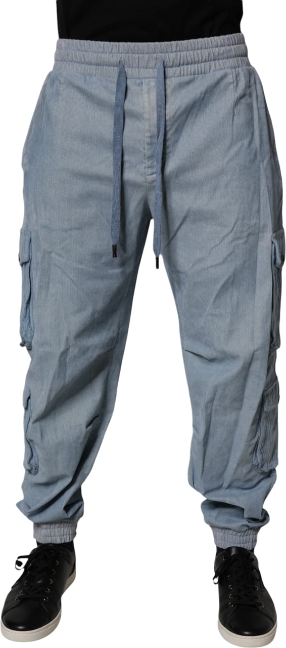 Dolce & Gabbana Light Blue Cotton Jogger Cargo Men Denim Pants Lichtblauw