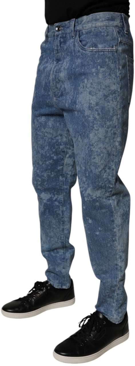 Dolce & Gabbana Blue Tie Dye Cotton Skinny Men Denim Jeans Blauw