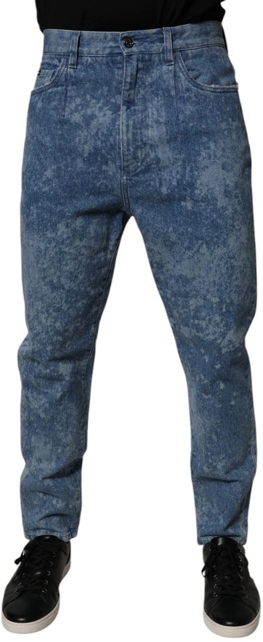 Dolce & Gabbana Blue Tie Dye Cotton Skinny Men Denim Jeans Blauw