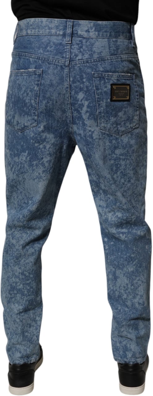 Dolce & Gabbana Blue Tie Dye Cotton Skinny Men Denim Jeans Blauw