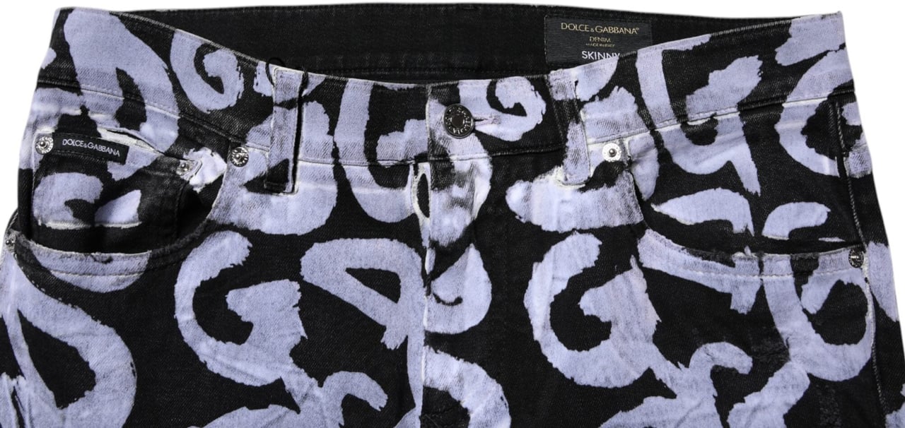 Dolce & Gabbana Black Logo Monogram Cotton Skinny Denim Jeans Zwart