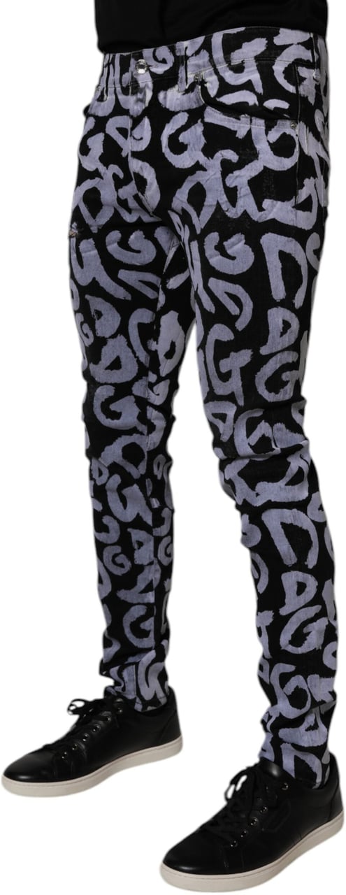 Dolce & Gabbana Black Logo Monogram Cotton Skinny Denim Jeans Zwart