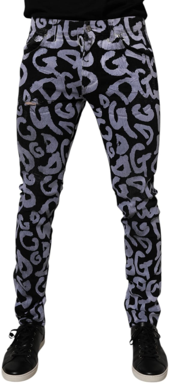 Dolce & Gabbana Black Logo Monogram Cotton Skinny Denim Jeans Zwart