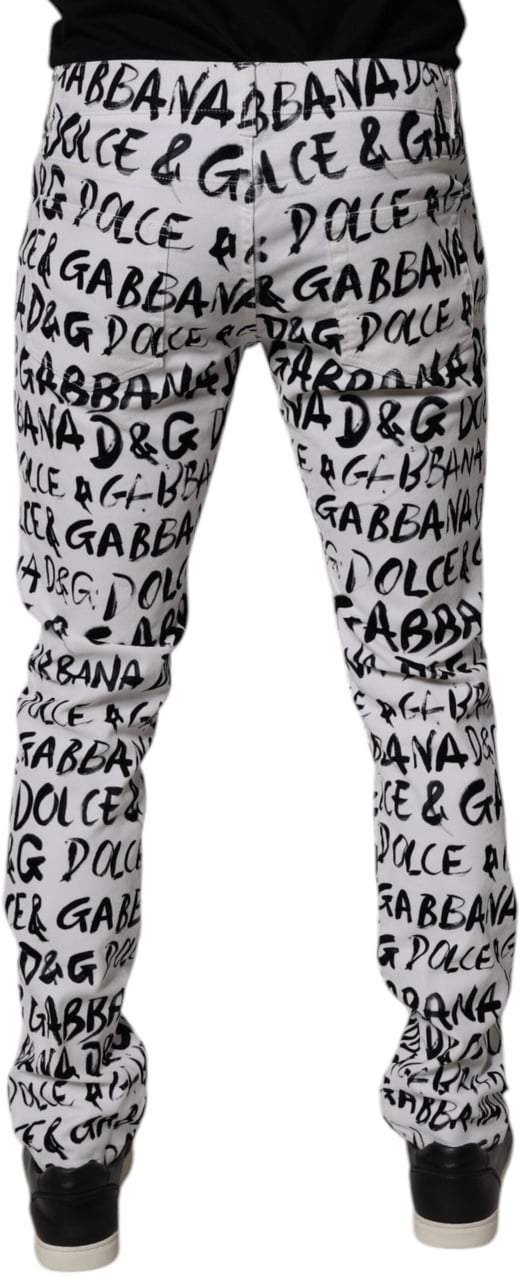 Dolce & Gabbana White Cotton Logo Print Skinny Denim Jeans Divers