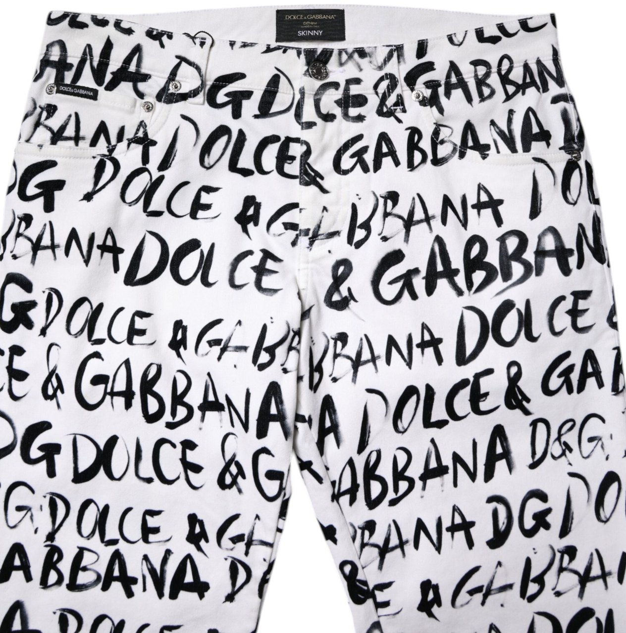 Dolce & Gabbana White Cotton Logo Print Skinny Denim Jeans Divers