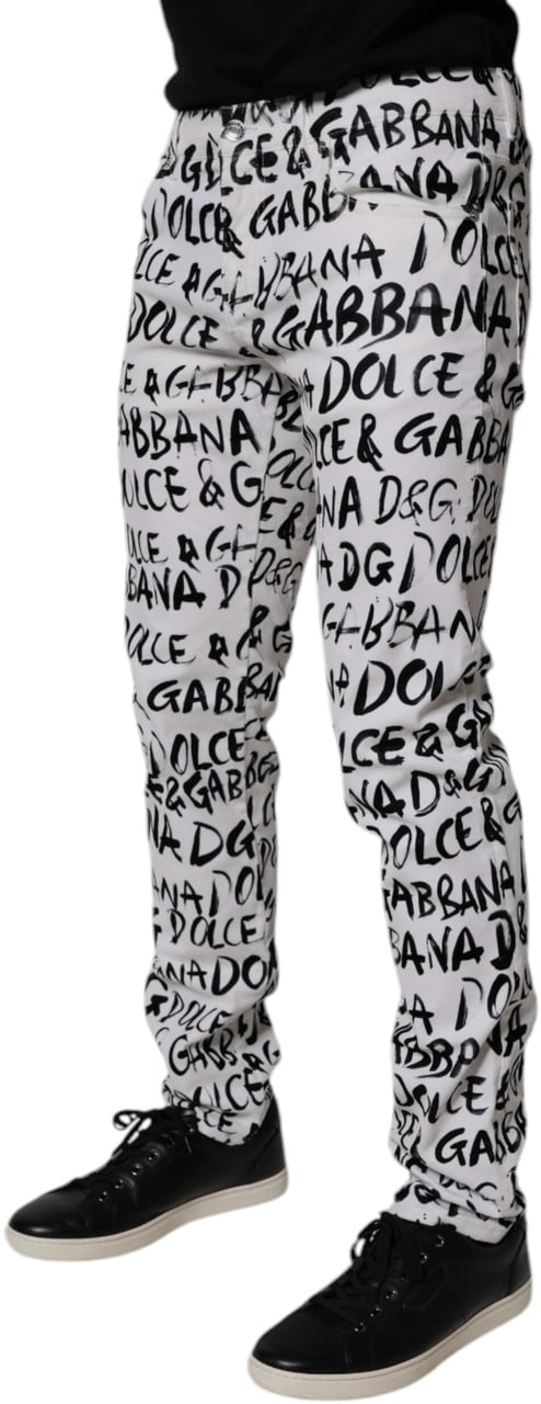 Dolce & Gabbana White Cotton Logo Print Skinny Denim Jeans Divers