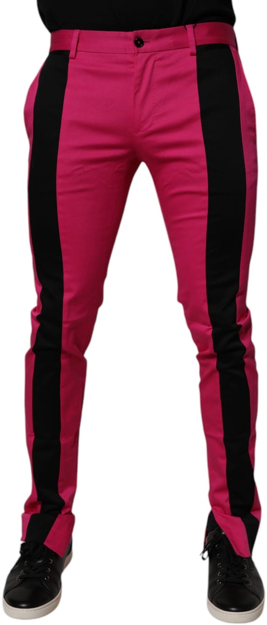 Dolce & Gabbana Pink Black Stripe Slim Fit Men Dress Pants Divers
