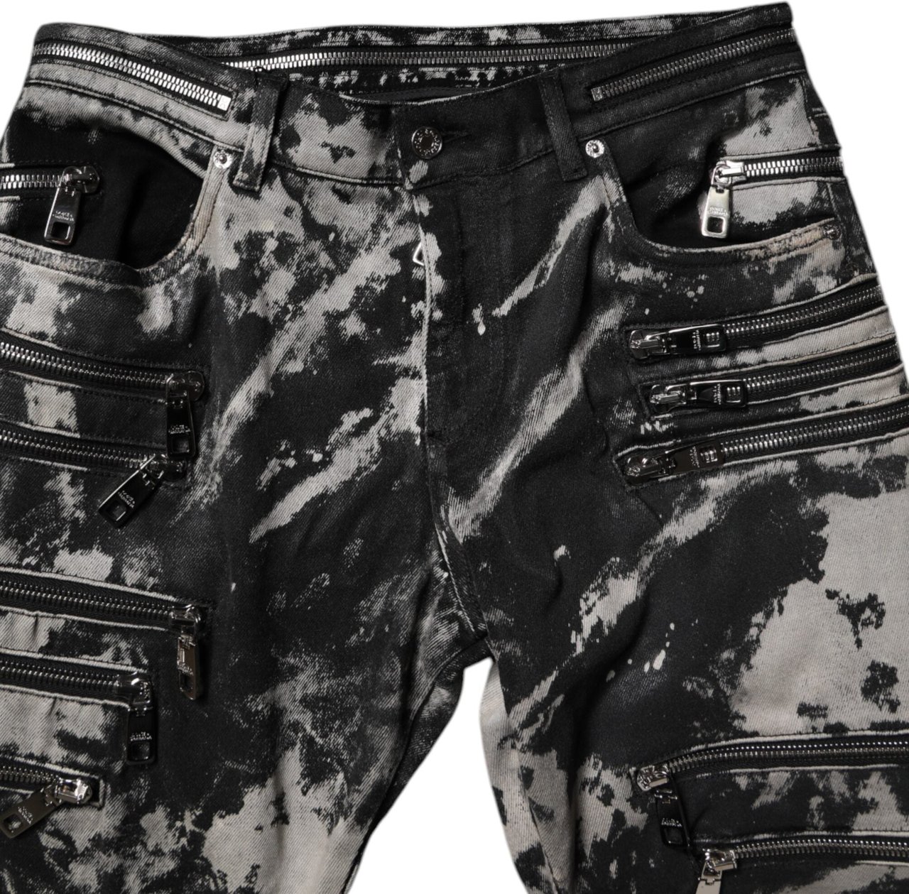 Dolce & Gabbana Black Tie Dye Cotton Skinny Zip Denim Jeans Zwart