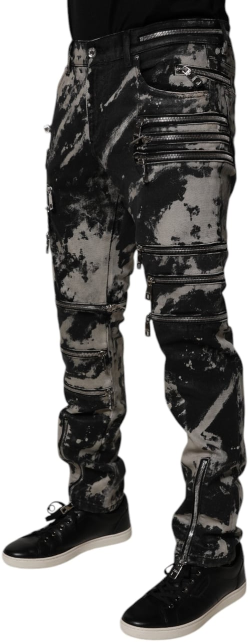 Dolce & Gabbana Black Tie Dye Cotton Skinny Zip Denim Jeans Zwart