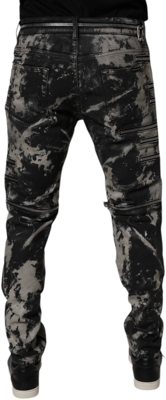 Dolce & Gabbana Black Tie Dye Cotton Skinny Zip Denim Jeans Zwart