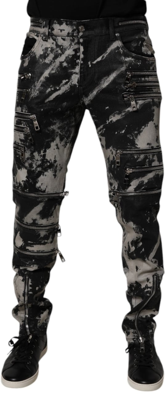 Dolce & Gabbana Black Tie Dye Cotton Skinny Zip Denim Jeans Zwart