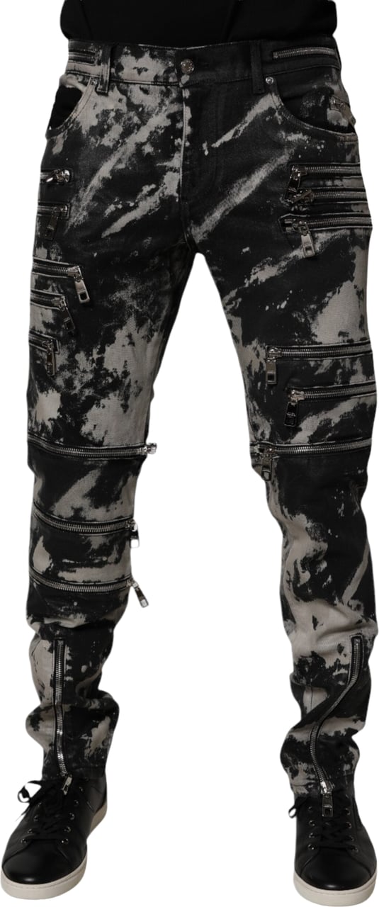 Dolce & Gabbana Black Tie Dye Cotton Skinny Zip Denim Jeans Zwart