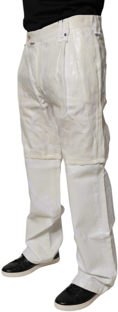 Dolce & Gabbana White Linen Mid Waist Straight Men Denim Jeans Wit