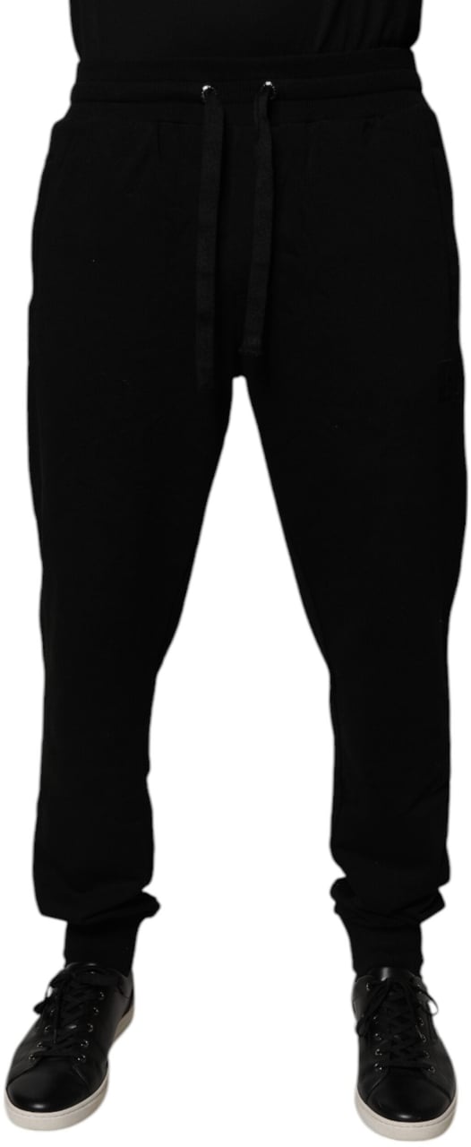 Dolce & Gabbana Black Cotton Mid Waist Jogger Sweatpants Pants Zwart