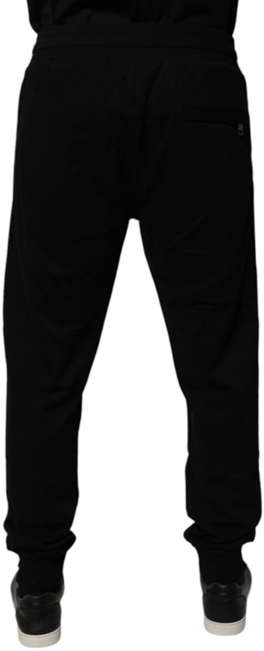 Dolce & Gabbana Black Cotton Mid Waist Jogger Sweatpants Pants Zwart
