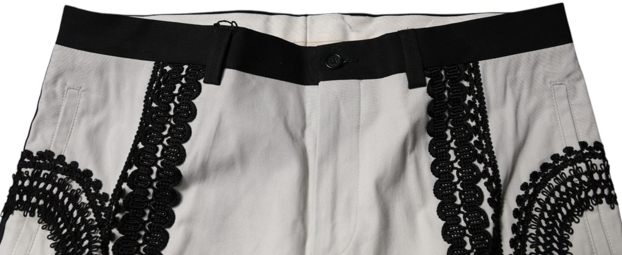 Dolce & Gabbana White Lace Trim Mid Waist Dress Formal Pants Divers
