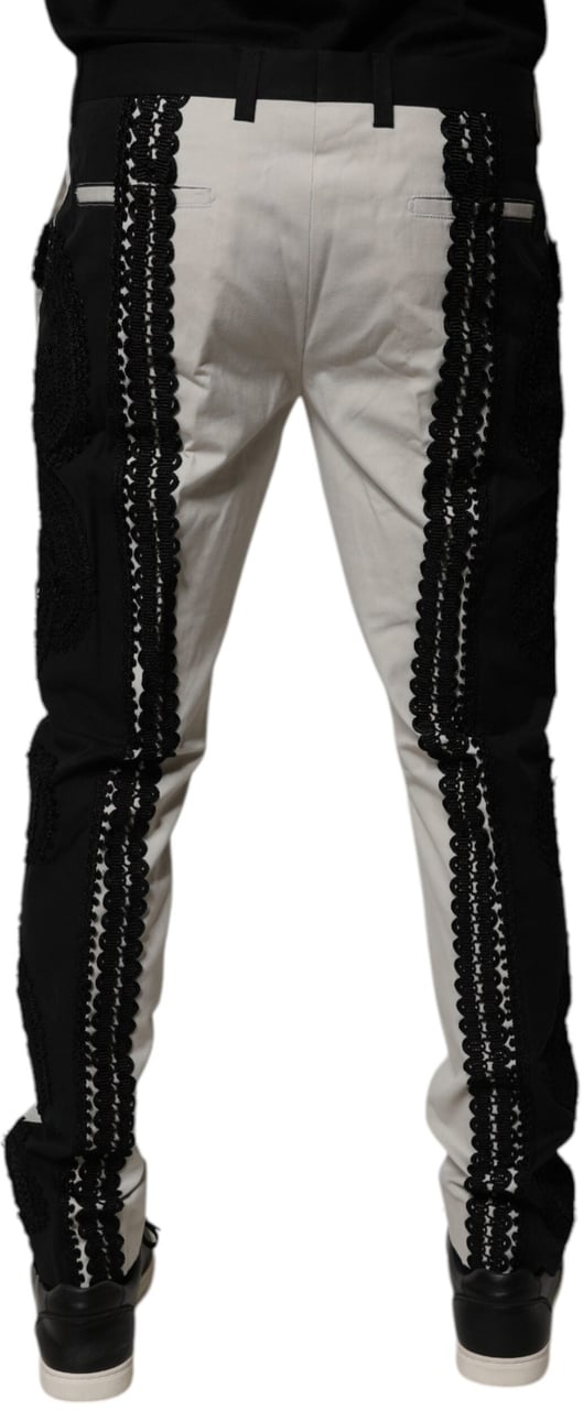 Dolce & Gabbana White Lace Trim Mid Waist Dress Formal Pants Divers